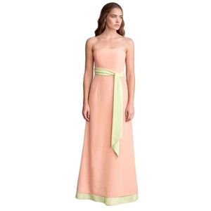 NWT Kathlin Argiro Atelier Pink Strapless Taffeta Gown with Pistachio Sash